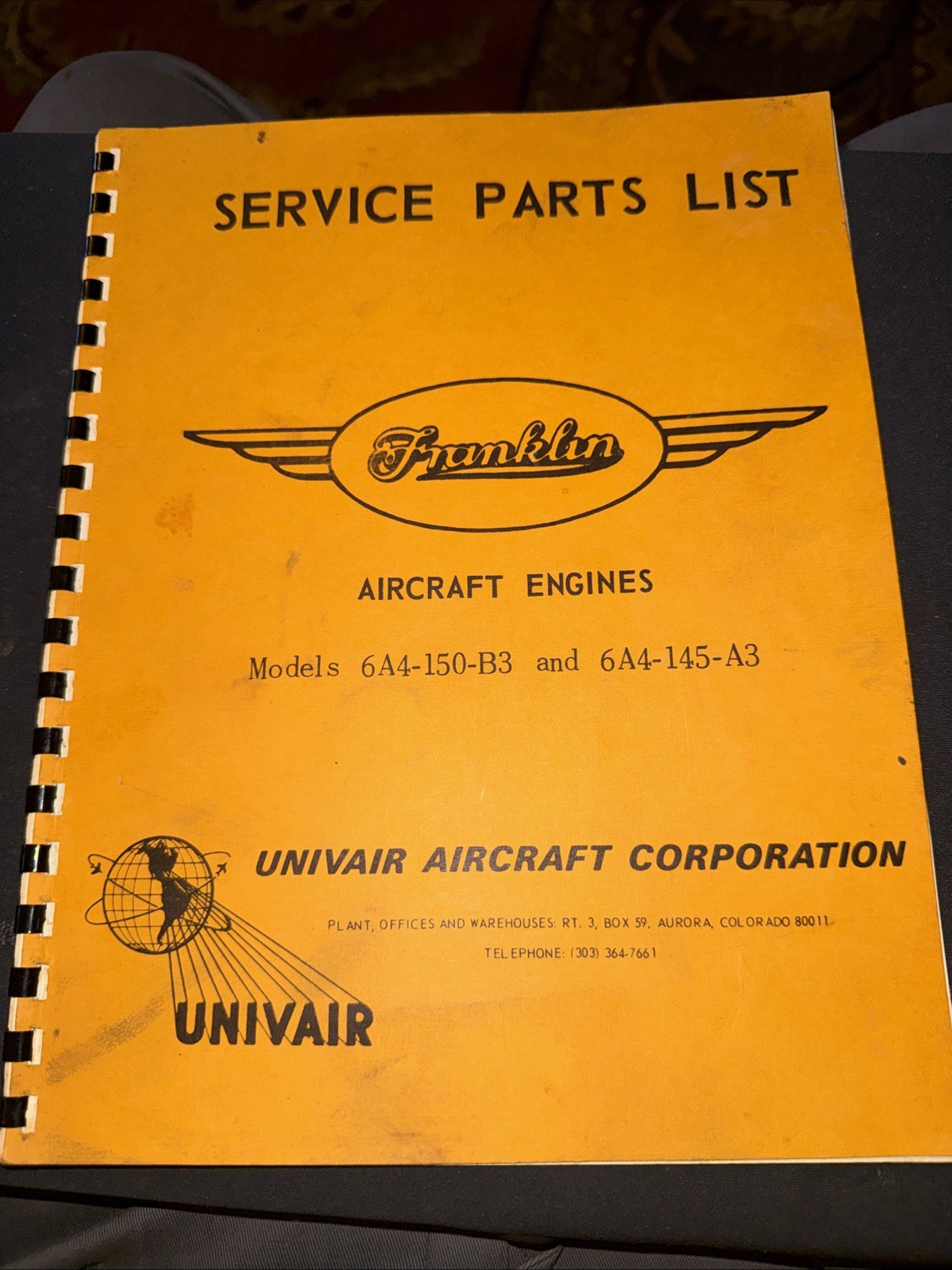 Franklin Aircraft Engines Models 6A4-150-B3  6A4-145-A3 Service Parts List Orig