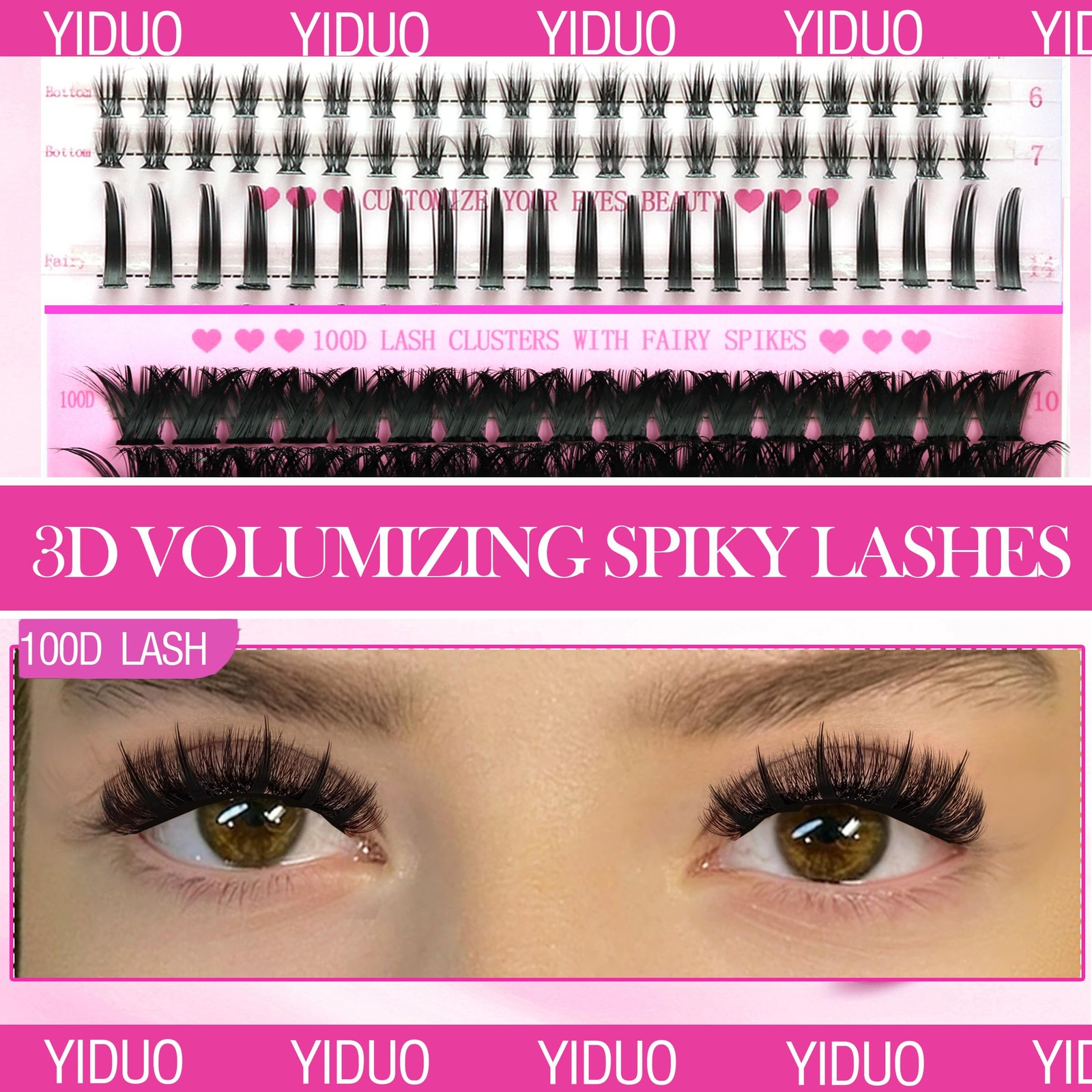 Lashes Clusters Kit Bottom Lashes with Spikes 100D Cluster Eyelash Extensions...