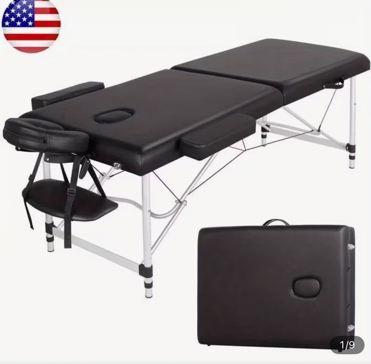Portable Massage Table - Tilt Backrest Aluminum Legs with Carrying Case - Black