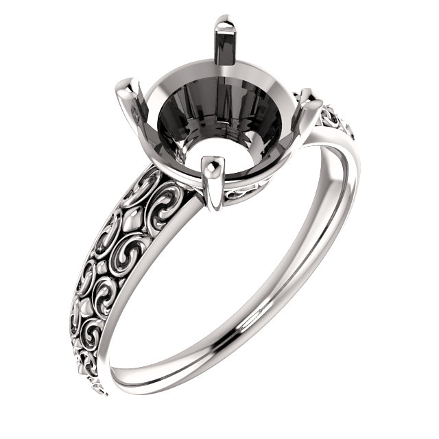14K Gold Round Cut Solitaire Ring Setting - Antique Style Ring Mounting