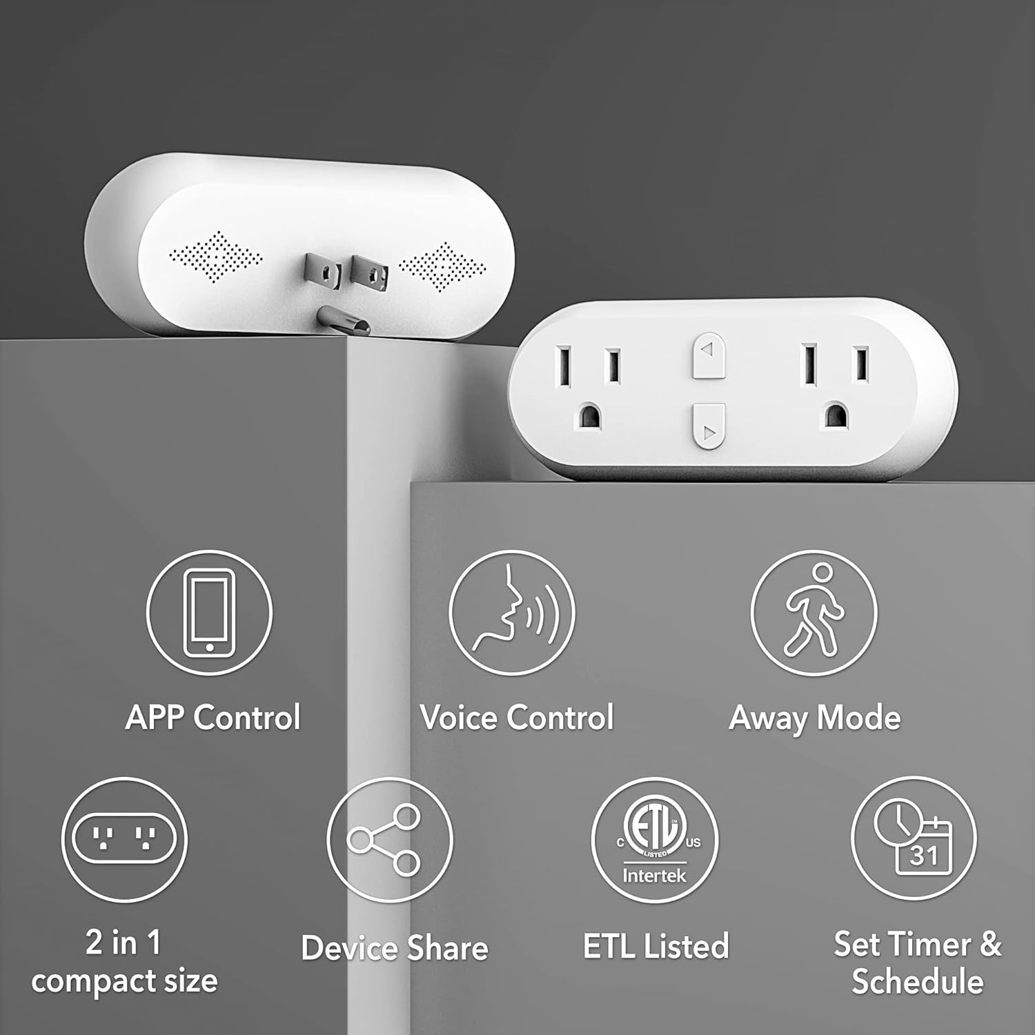 Enchufe inteligente de 15 A, extensor de toma de corriente con WiFi y Bluetooth,