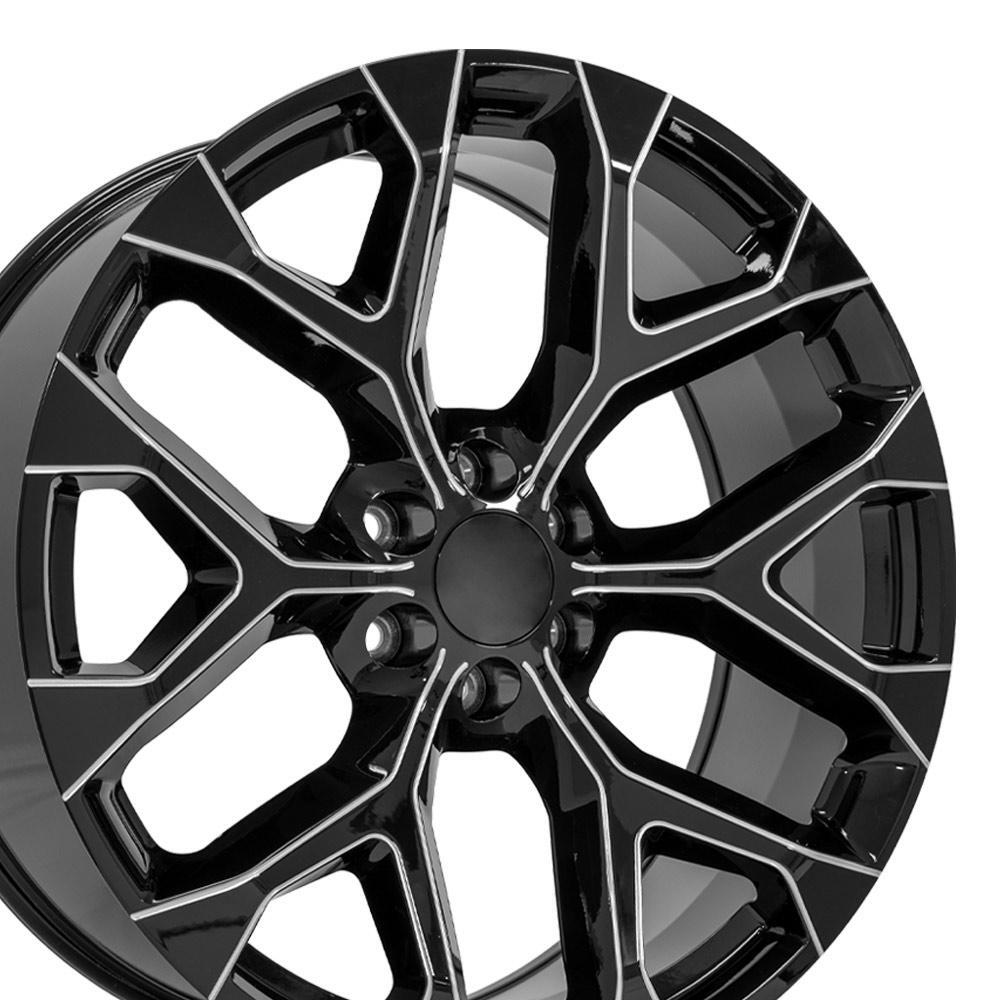 Milled Black 24 Inch 5668 Snowflake Wheel Fit 1999-2023 Cadillac GMC Chevy