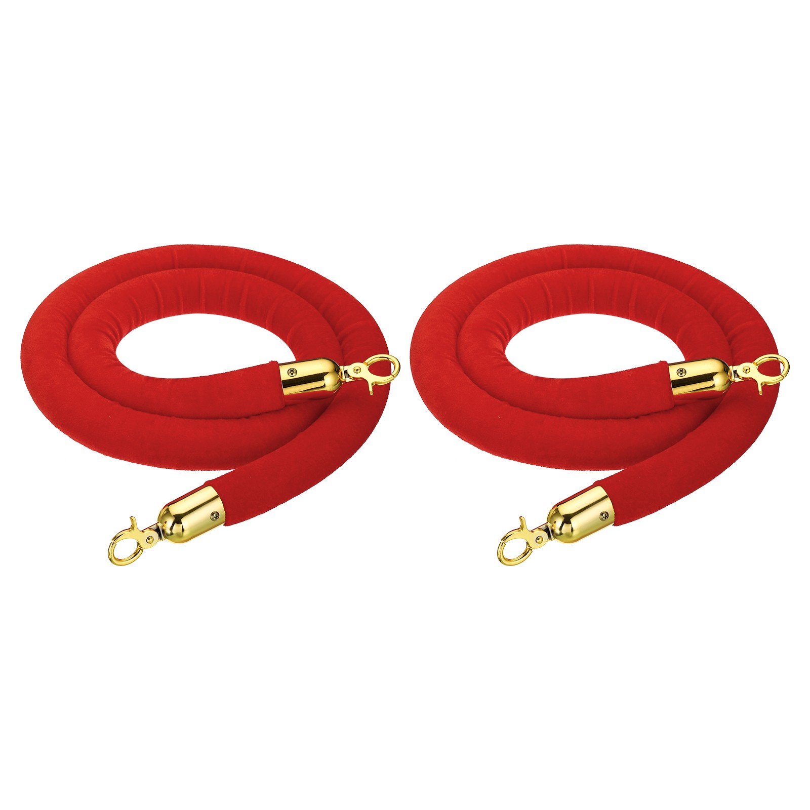 2Pcs 5Ft Red Velvet Stanchion Rope Crowd Control Barrier Rope Golden