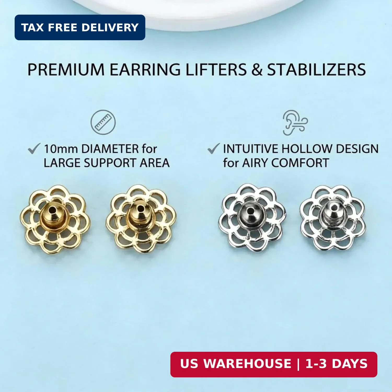 Earring Backs for Droopy Ears, 4PCS Flower Shape Earring Support Backs Replaceme