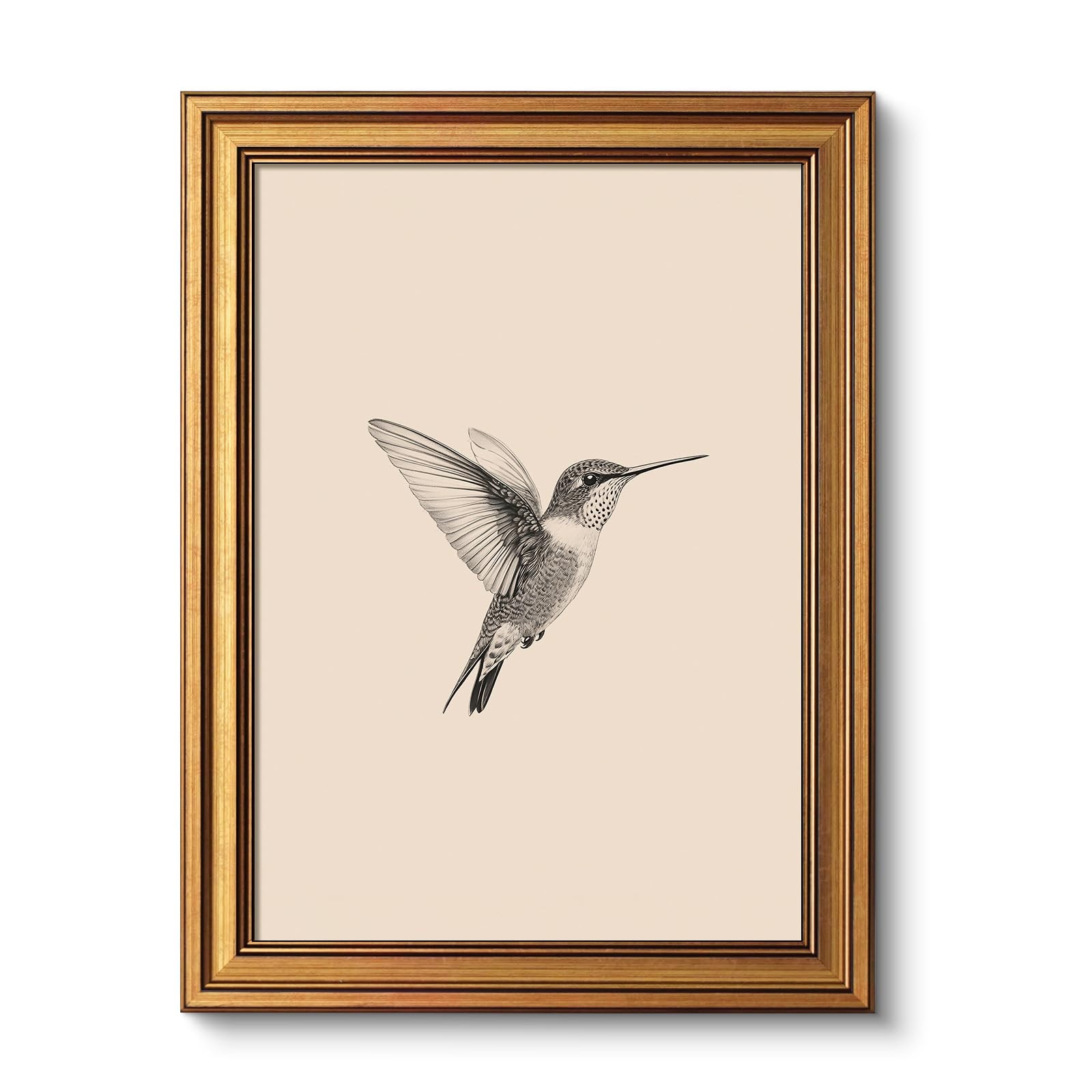 Vintage Gold Framed Wall Art for Living 16"L x 12"W, 【Hummingbird】