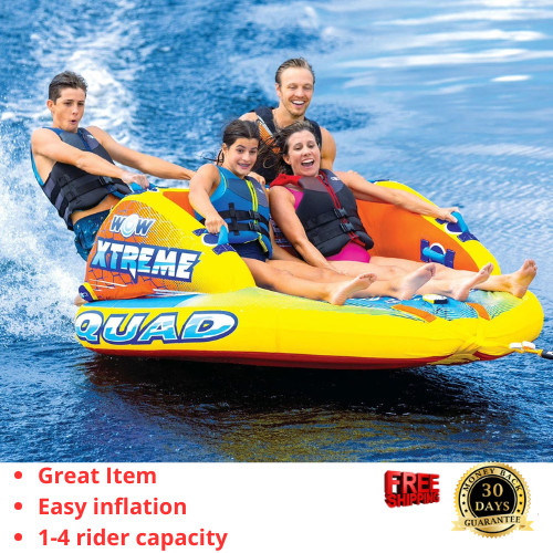 WOW Sports Extreme Quad 4 Person Towable Tube Inflatable Boat Ski Tube New