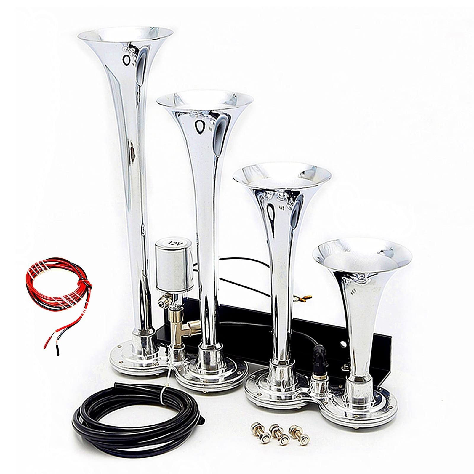 Four Tube Silver Car Horn - Electromagnetic Electric Horn Solenoid Control Ai...