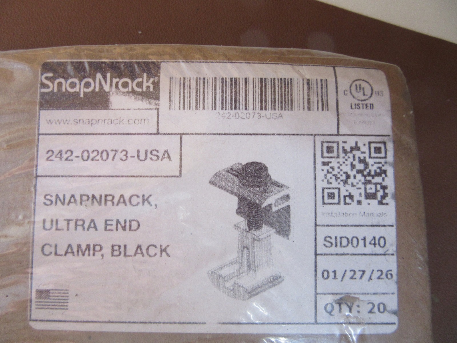 SnapNrack 242-02073-USA Ultra End Clamp - New Bag of 20