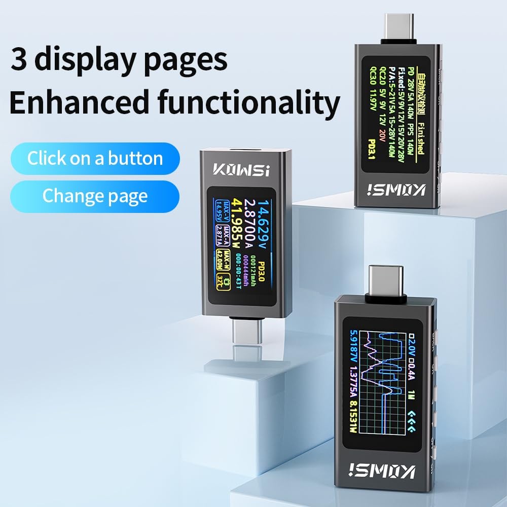 USB C Tester USB C Power Meter Tester,Digital Multimeter with LCD Display,Dig...