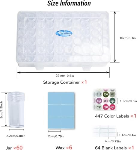 Diamond Painting Storage Containers, 60 Grid Bead Organizer & Labels for