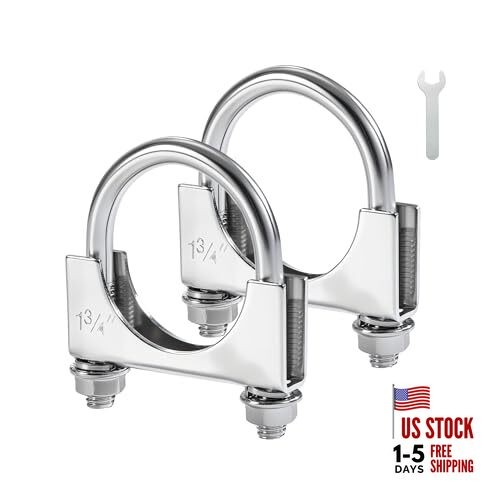 Heavy Duty U Bolt Exhaust Clamp, 1 3/4 Inch Stainless Steel U Muffler 1.75" 2