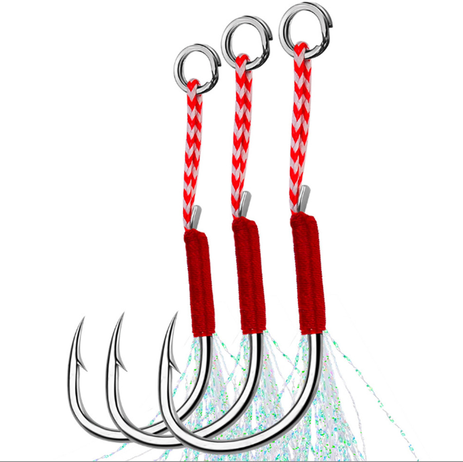 40PCS Fishing Jig Assist Hooks High Carbon Steel Jigging Hook Saltwater Luminous