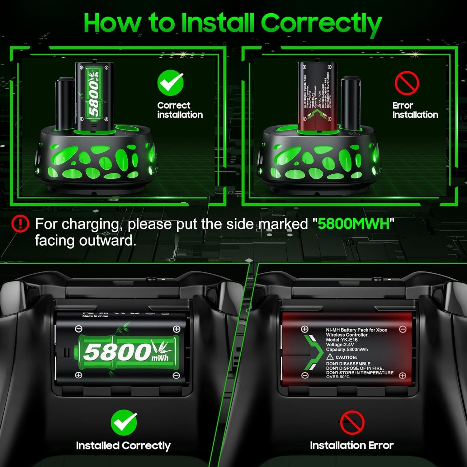 Rechargeable Xbox Controller Battery Pack with Charger - Multi-Compatibility