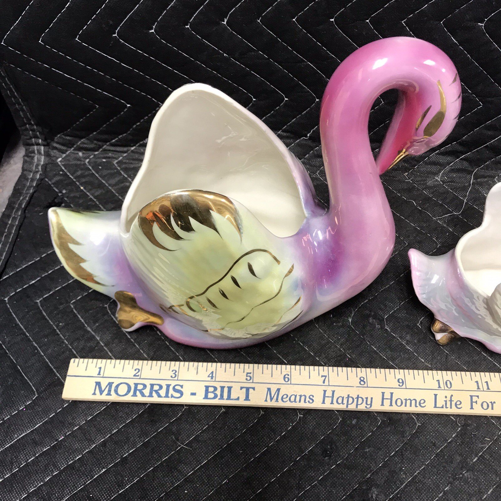 Pair MCM Lusterware Swan Planters Pink Marked COLONIAL CHINA