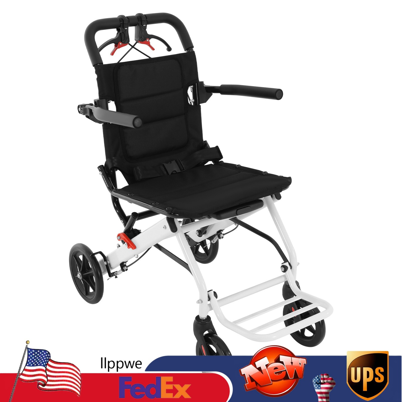 Lightweight Folding Transport Wheelchair w/Travel Bag Portable Travel Wheelchair