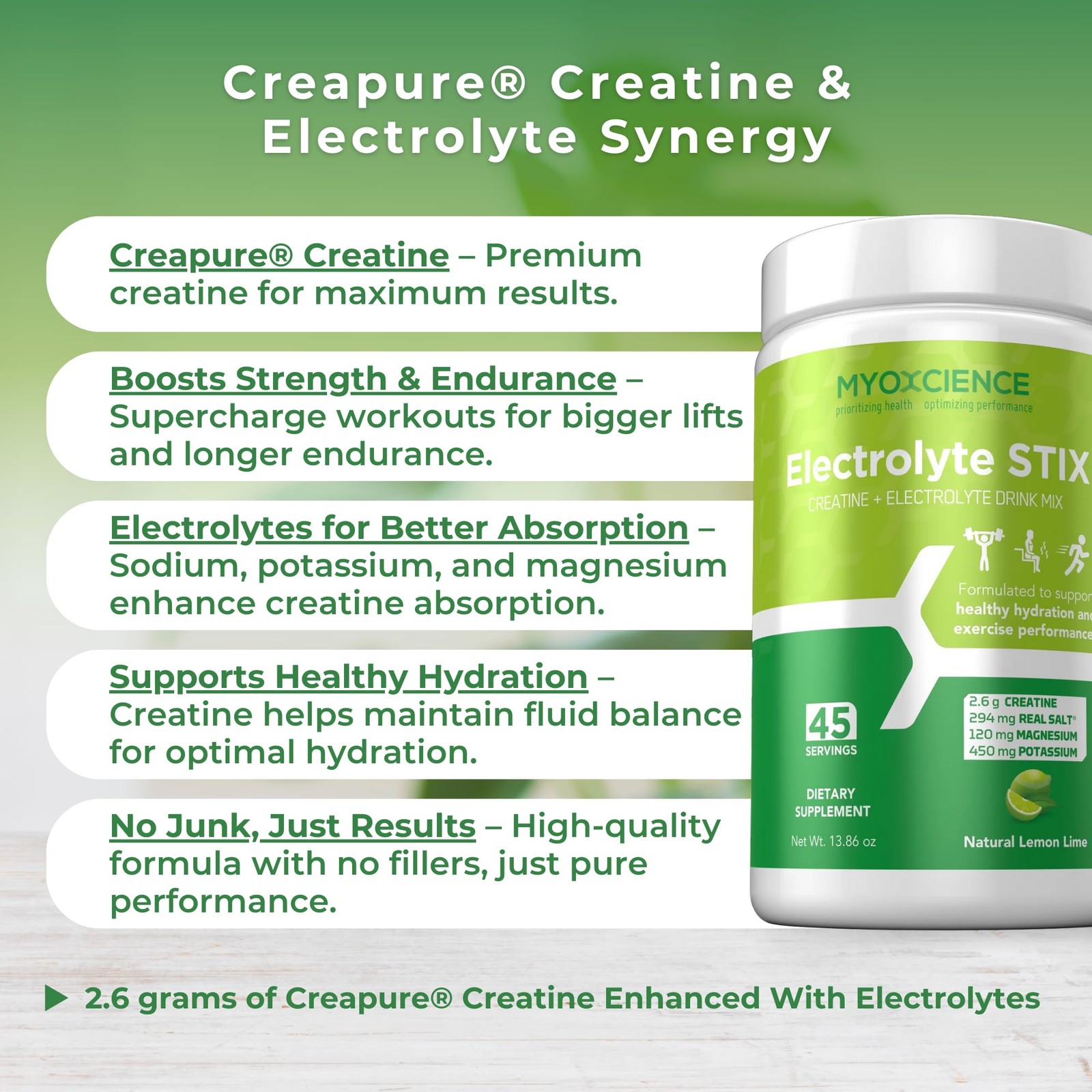MYOXCIENCE Electrolyte STIX | Creatine Powder | Recovery 45 Count