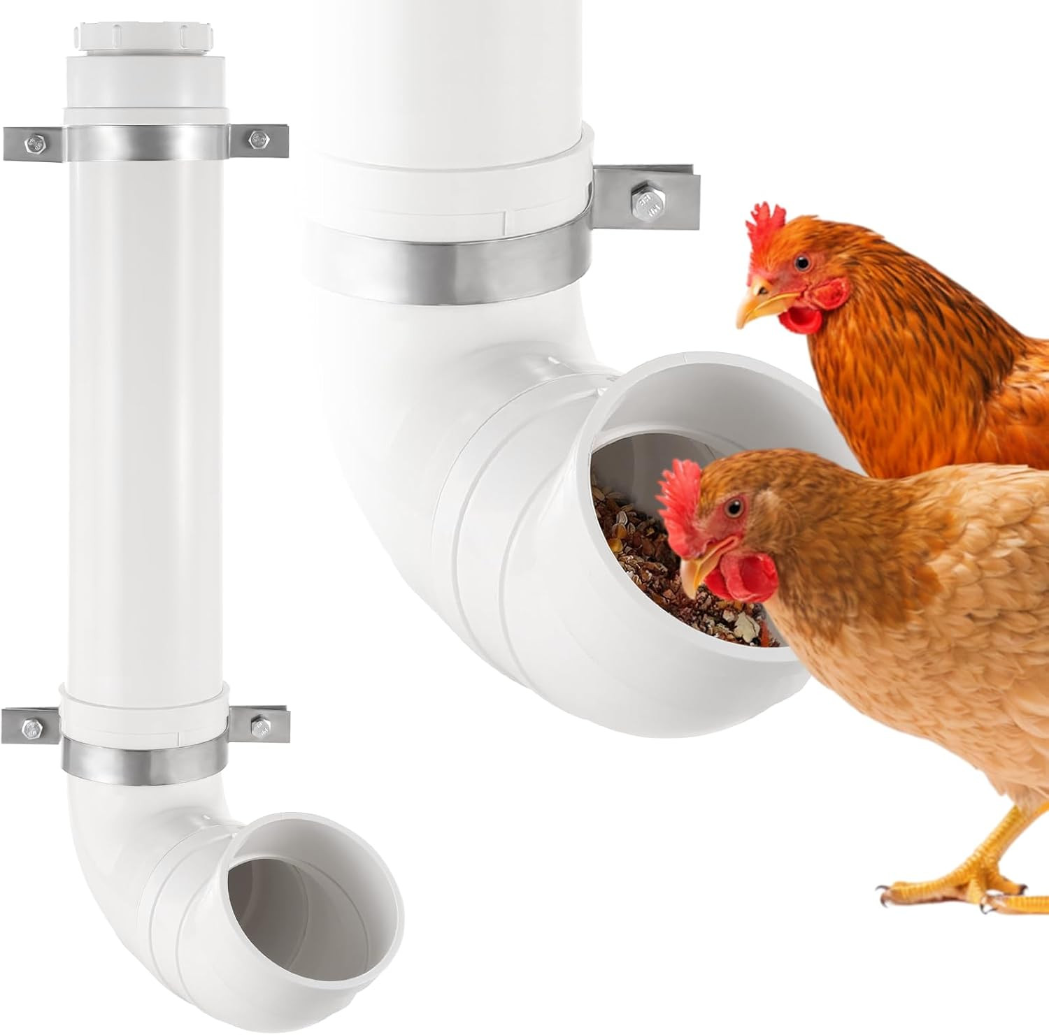 PVC Pipe Chicken Coop Feeder, Rat-Proof with Lid, Poultry Feeder (1 Pack)