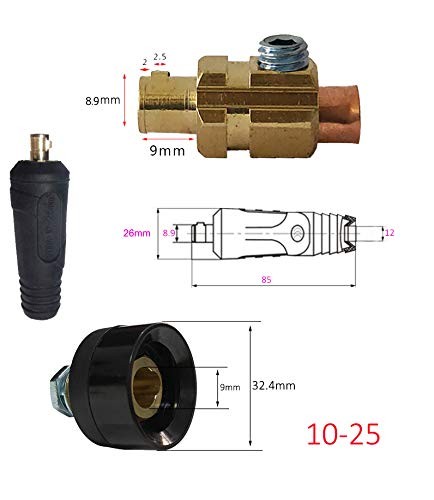 RIVERWELD TIG Welding Cable Panel Connector Plug & 10-25mm, Black & Red