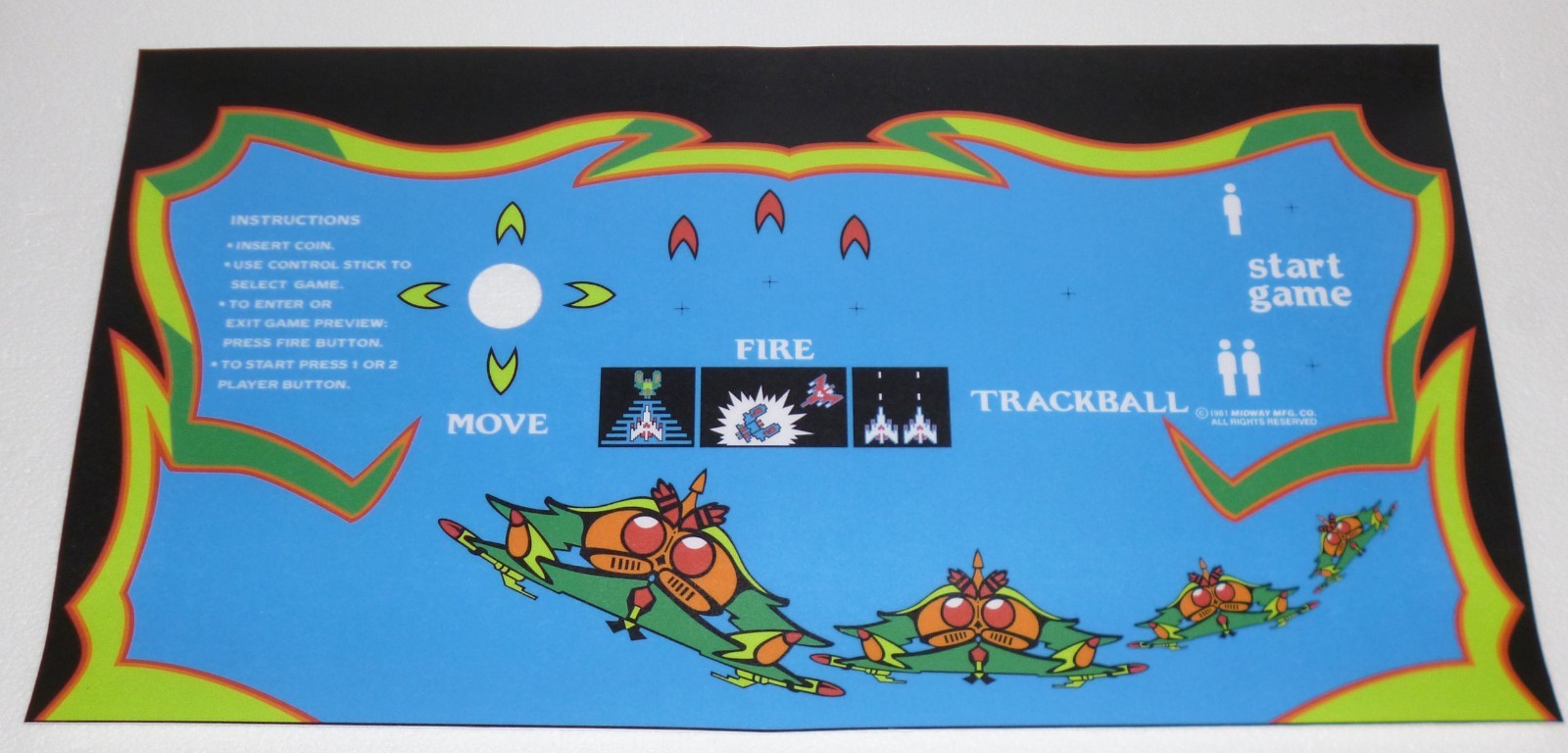 Multicade Galaga Control Panel Overlay 3 inch trackball 2 1/4