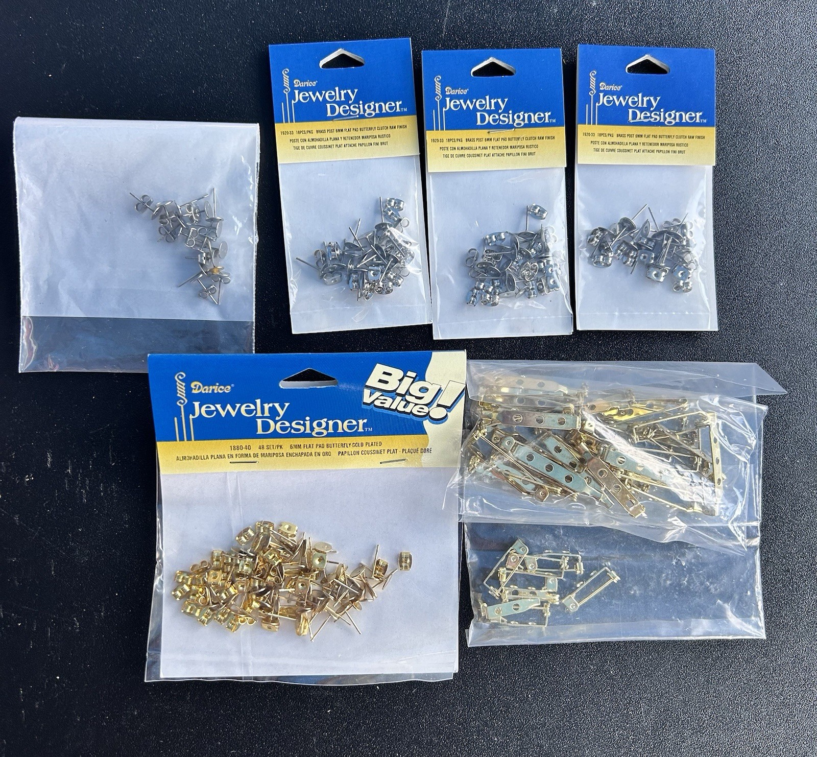 Lot of Darcie Jewelry Designer Pin Backs & Flat Pad Earring Posts & Backs
