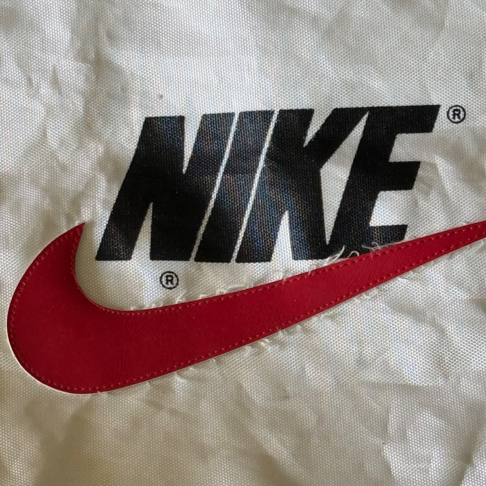 Vintage 80s 90s Nike Nylon Tote Duffle Bag White with Red Swoosh Black Handles