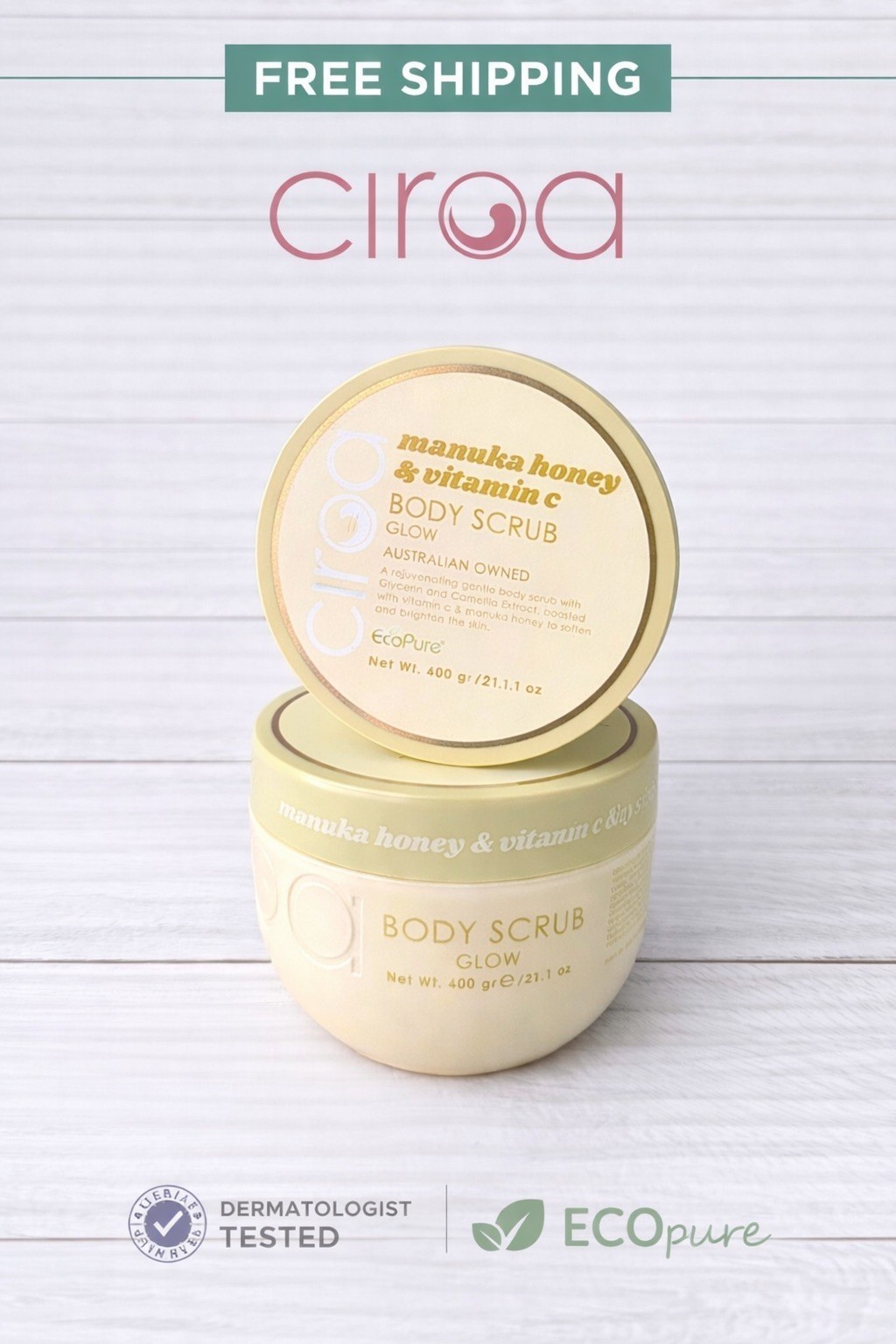 CIROA (2-PACK!) Manuka Honey & Vitamin C GLOW Body Scrub JUMBO SET - 21.1 Oz. EA
