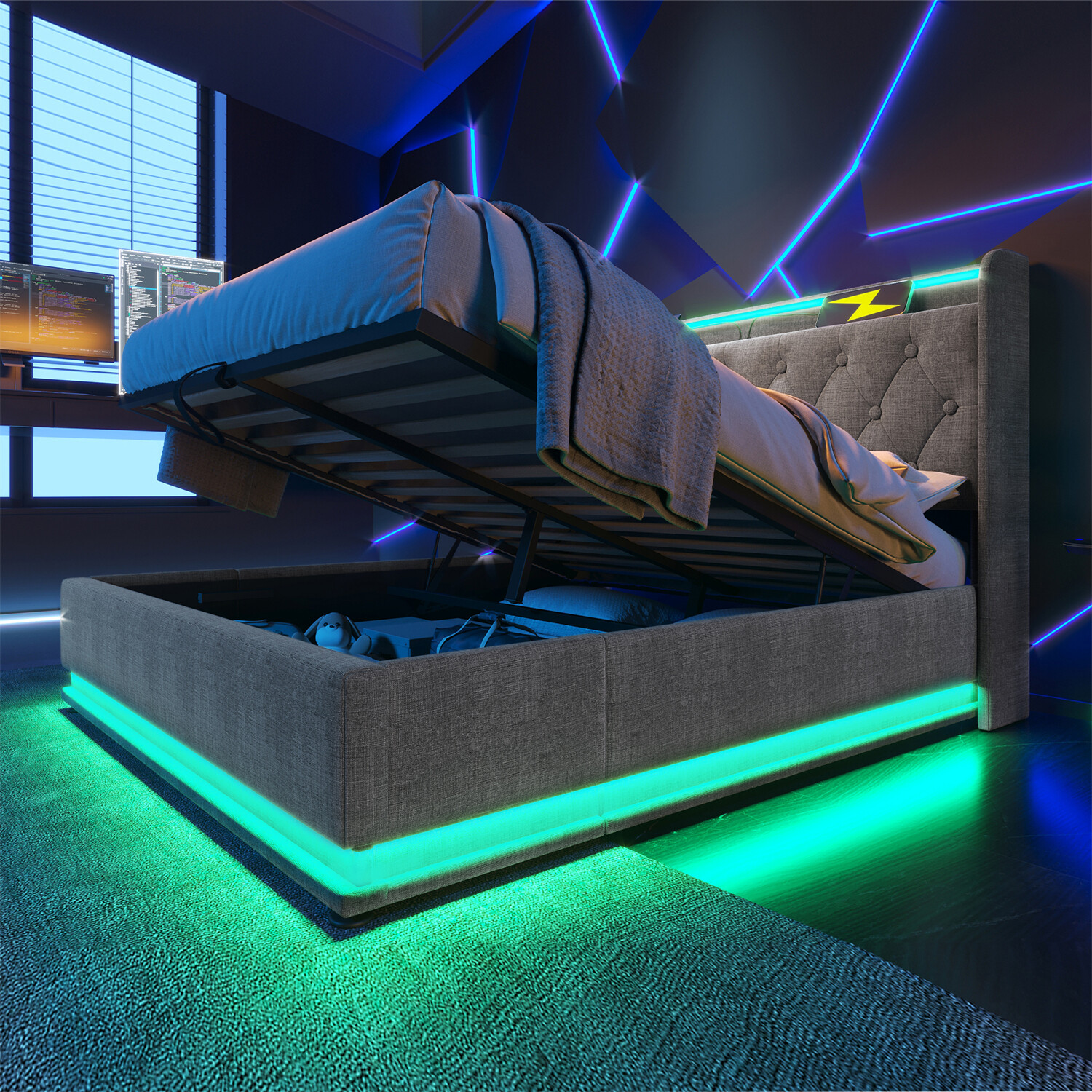 Twin/Full/Queen/King Size Upholstered Platform Bed with Hydraulic Storage System