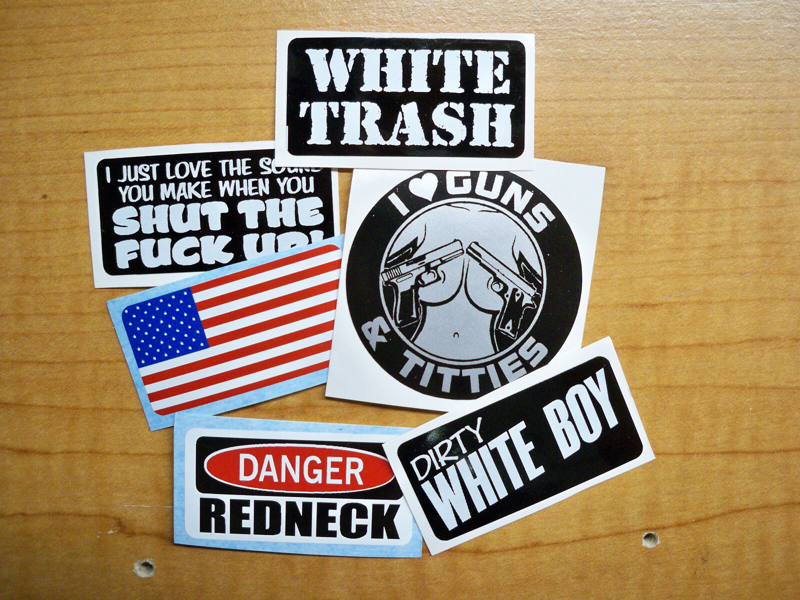 Funny Hard Hat Stickers / White Trash Shut Up Dirty Boy American Flag Redneck