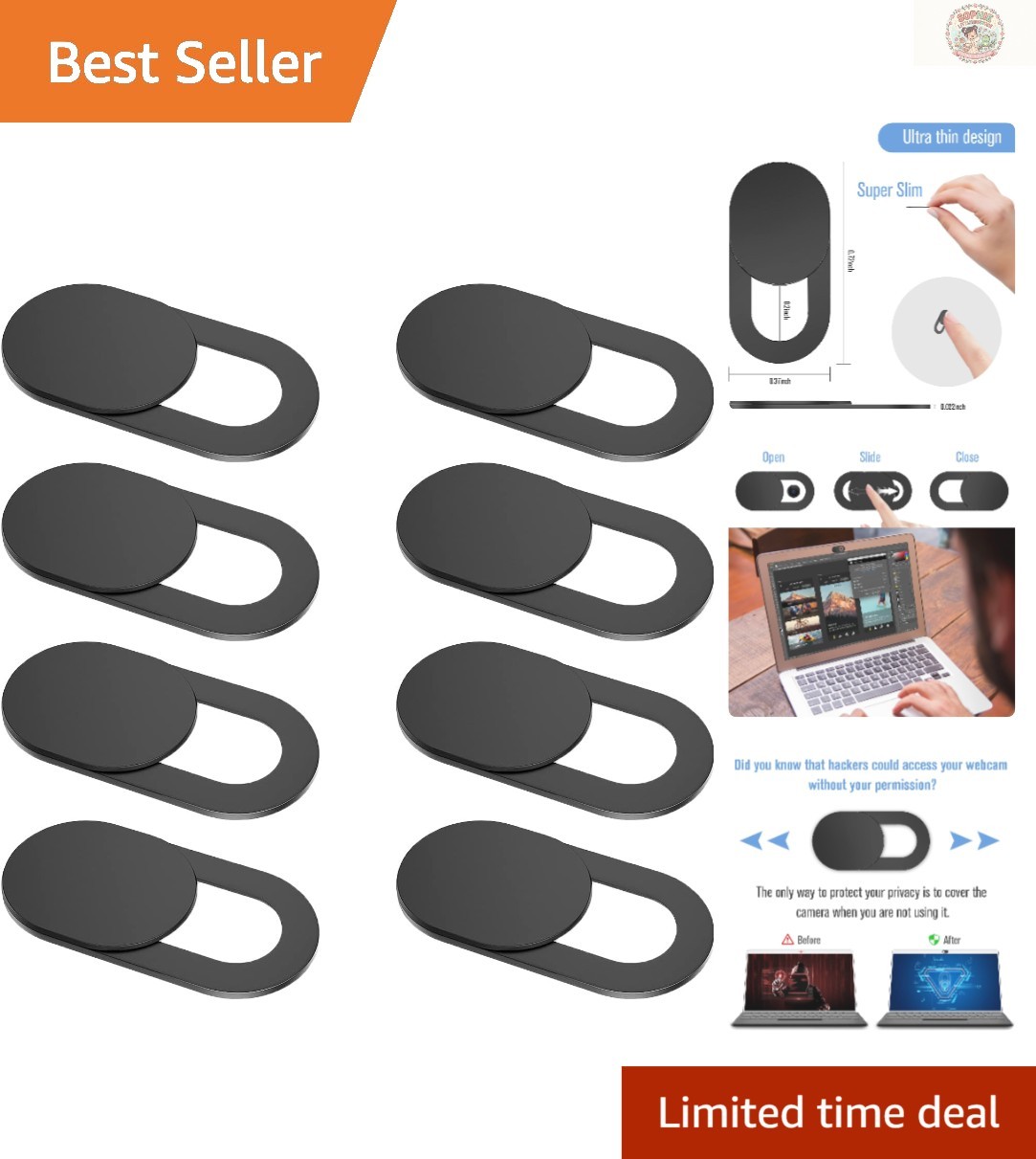 0.022in Ultra-Thin Webcam Cover Slide Set - Privacy Protection for All Devices