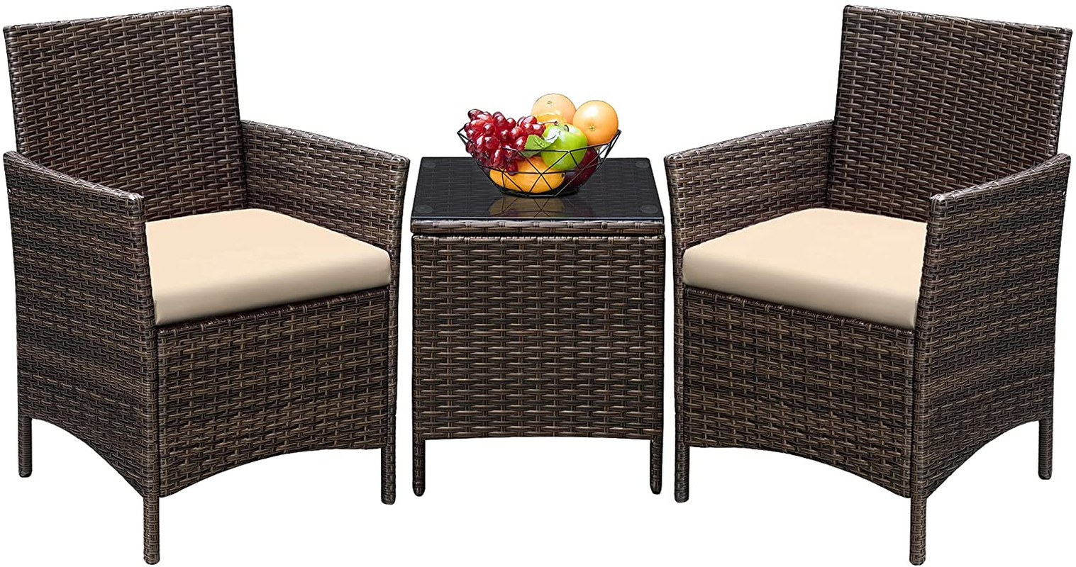 3 Pieces Patio Furniture Sets Outdoor PE Rattan Wicker Chairs with Soft Cushion