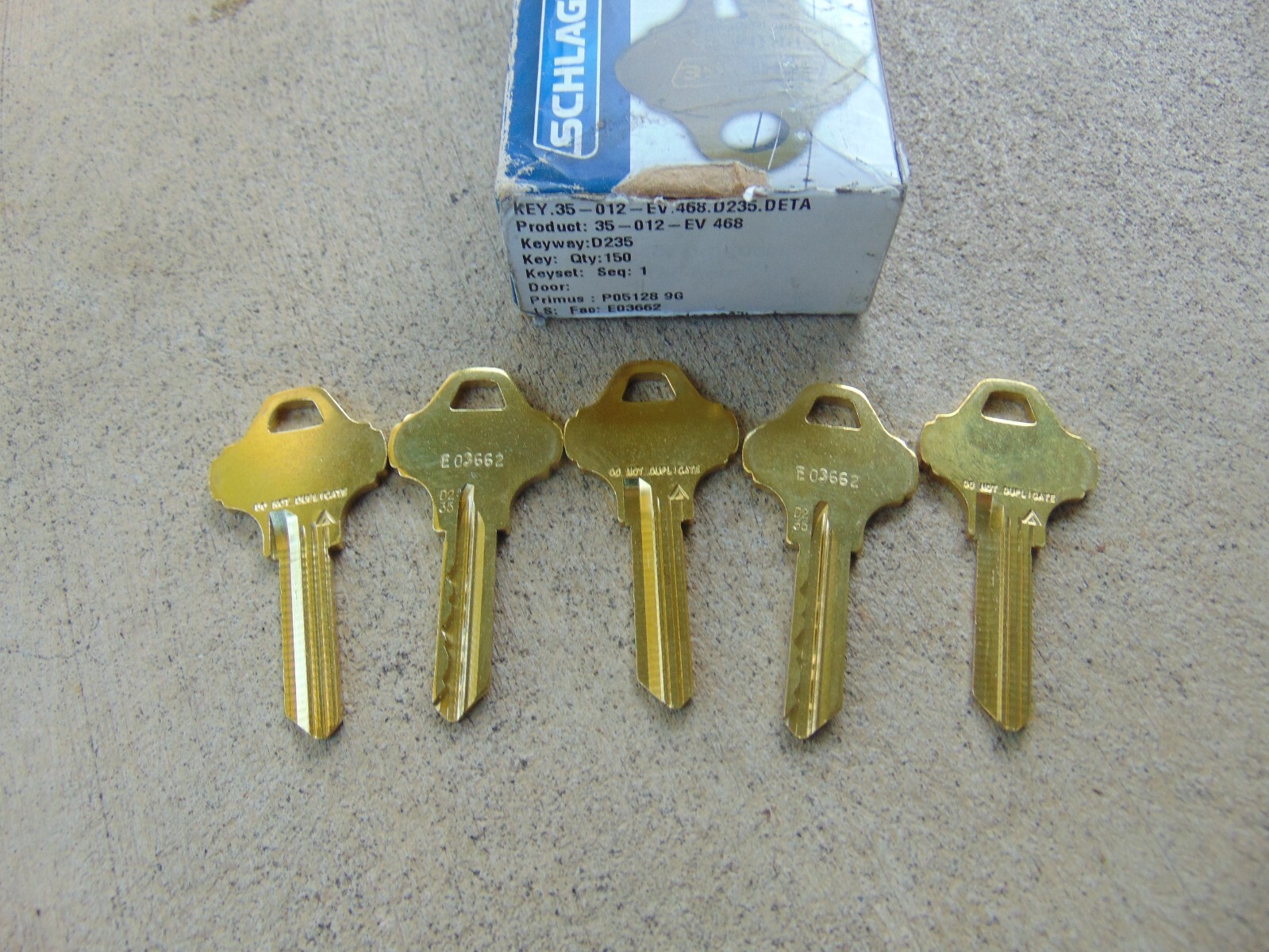 5  KEYS   EVEREST PRIMUS SCHLAGE D235  KEYS UNCUT    LOCKSMITH