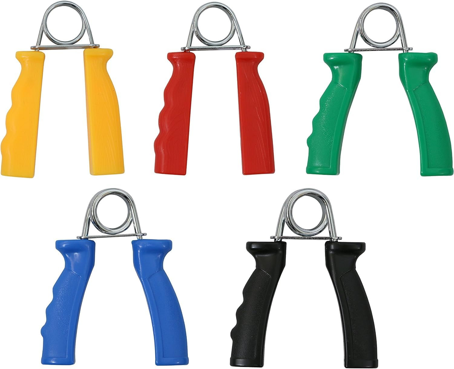 Hand Grip Exerciser 5 Pair Set, X-Light - X-Heavy (Yellow, Red, Green, Blue, Bla