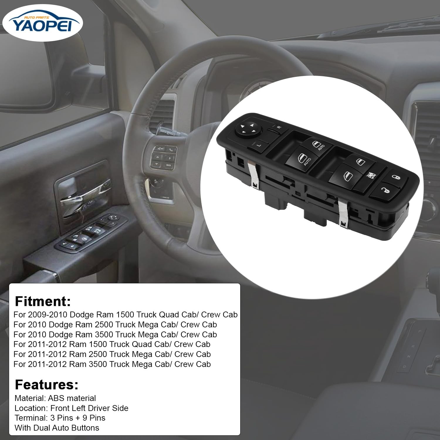 Front Left Driver Side Master Power Control Window Switch for Dodge Ram 1500 250
