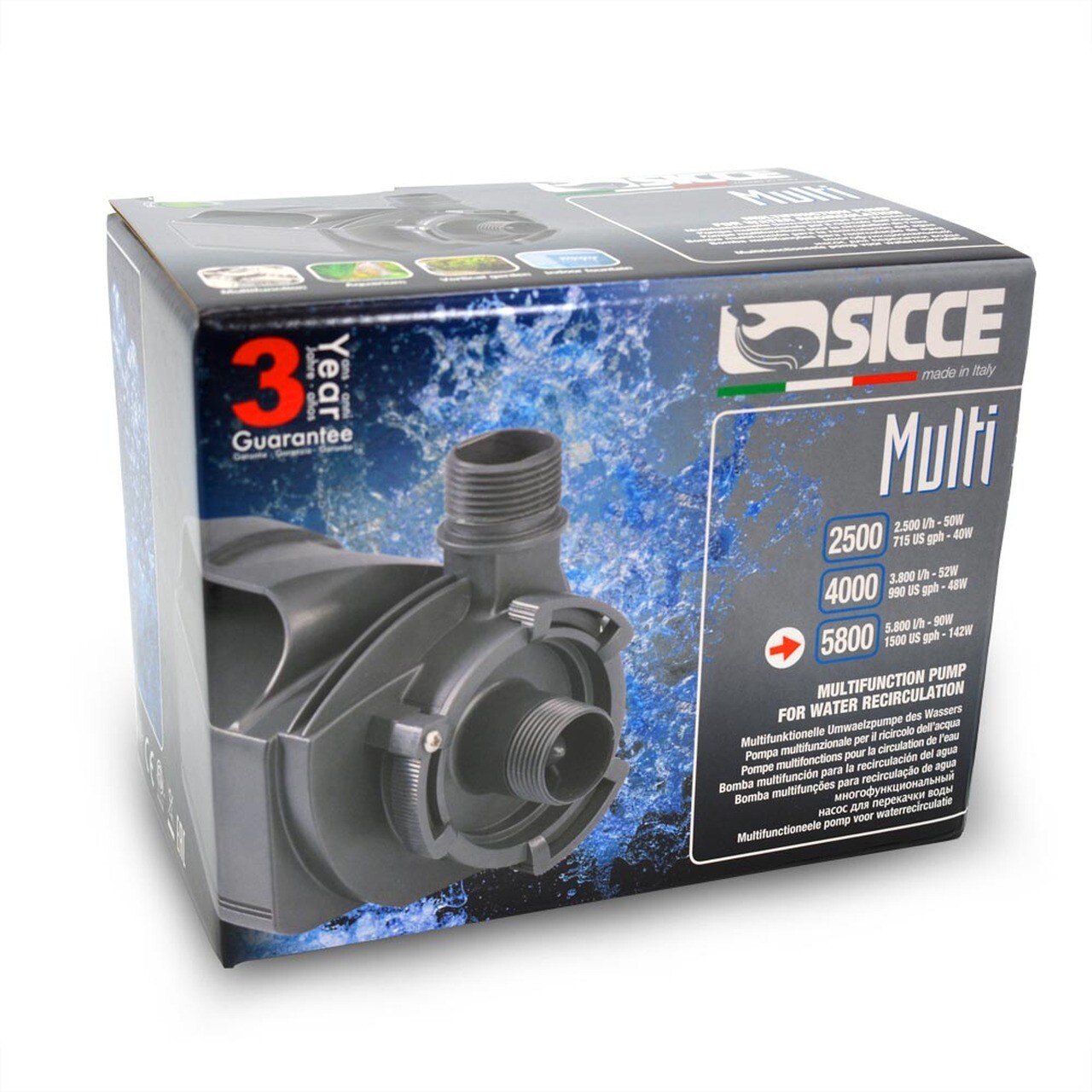SICCE 5800 MULTI QUIET SUBMERSIBLE MULTIFUNCTION CIRCULATION PUMP 1500 GPH
