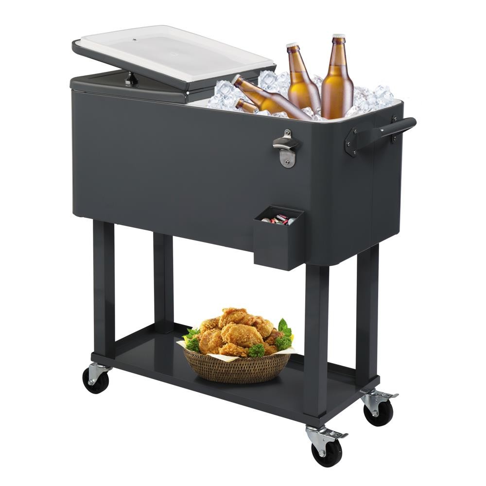 Outdoor 80QT Rolling Party Iron Spray Cooler Cart Ice Bee Chest Patio