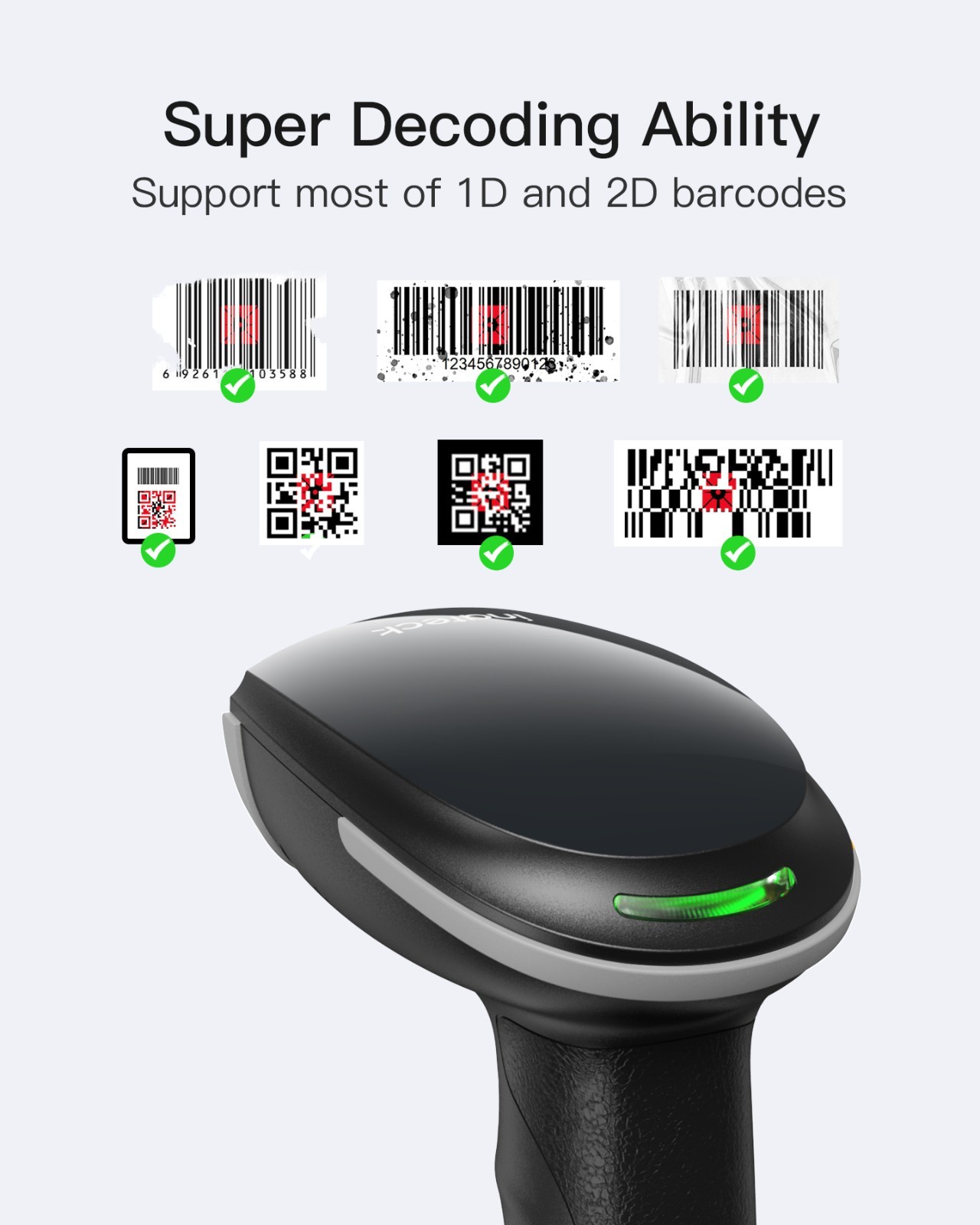 Inateck 2D Barcode Scanner, Wireless QR Code Scanner, Handheld Scanner APP SDK