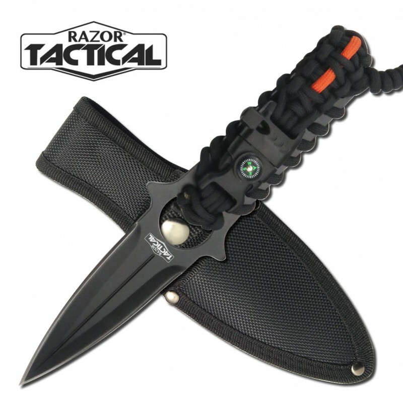 8.5" Full Tang Hunting Outdoor Tactical Dagger with Compass, Whistle & Paracord