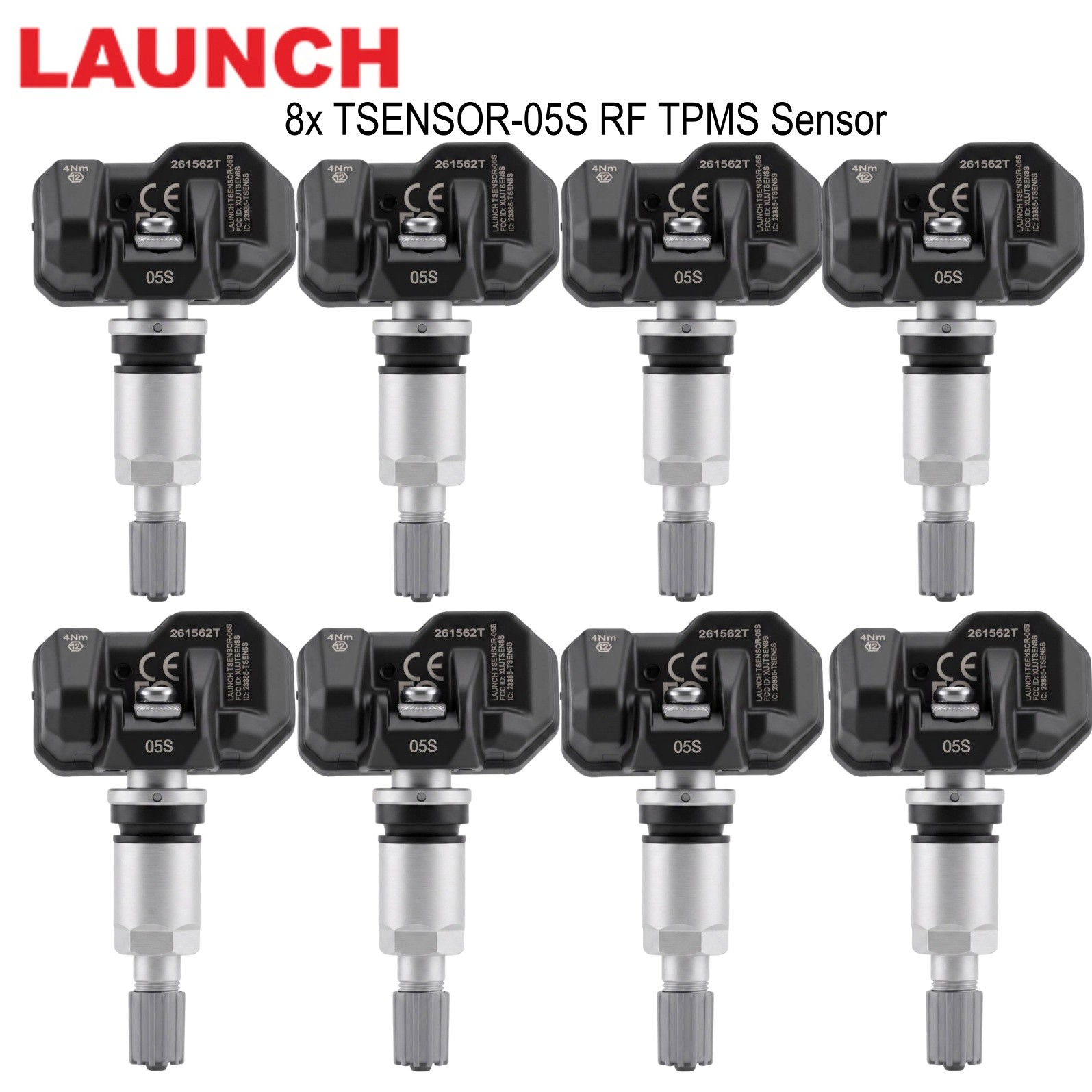 4x LAUNCH TSENSOR-05S RF TPMS Sensor With Adjustable Angle Sandblasted Silver