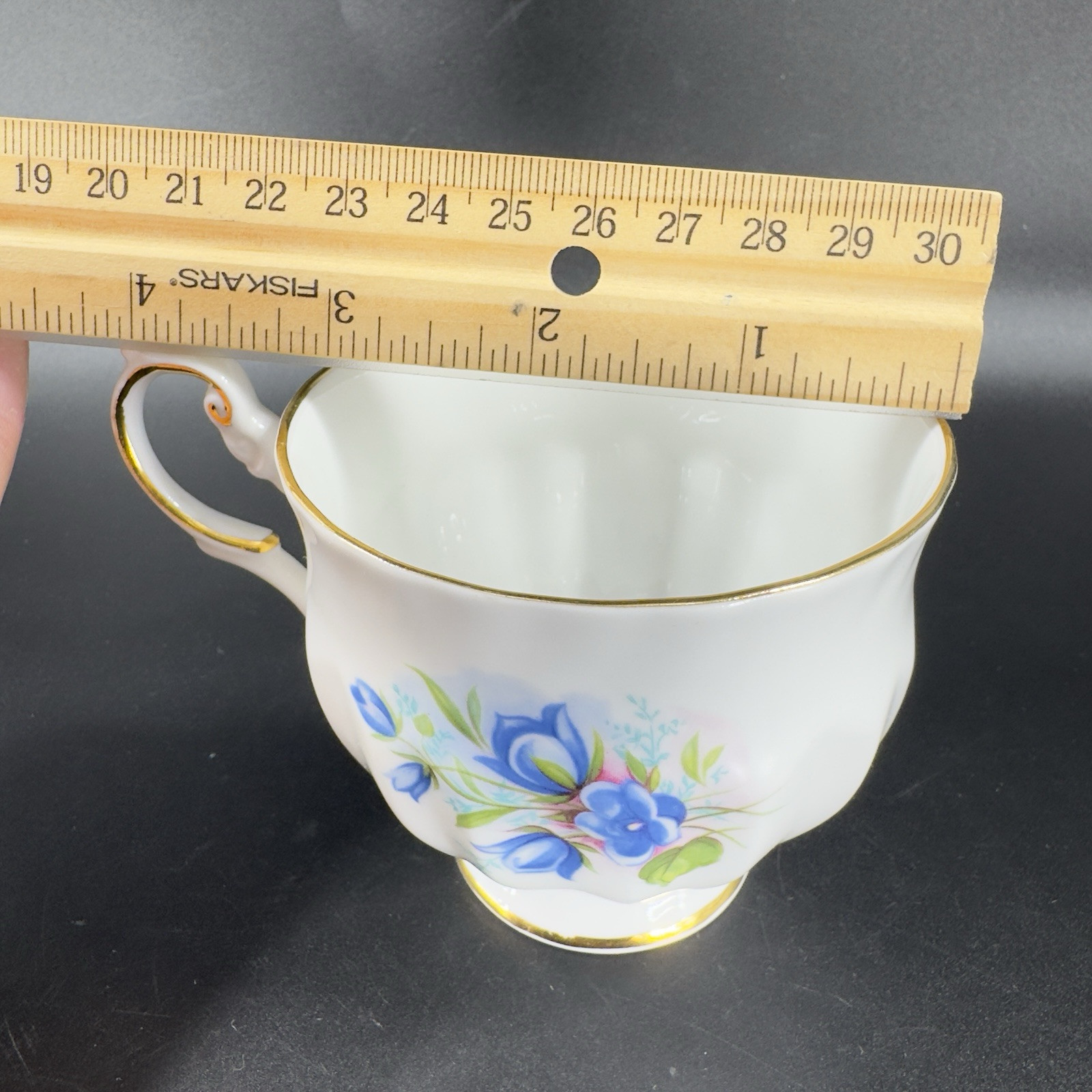 Queens Rosina China Co Blue Flowers Teacup Saucer Set Porcelain Vintage England