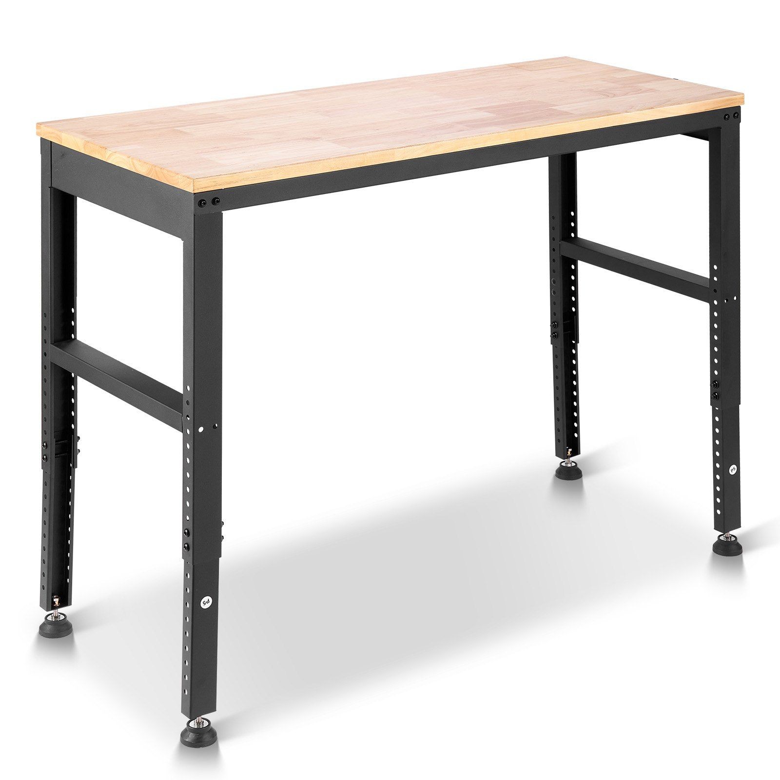Oak Workbench: 48x20in, 1" Thick, 2000lb Steel Frame, Height-Adjustable