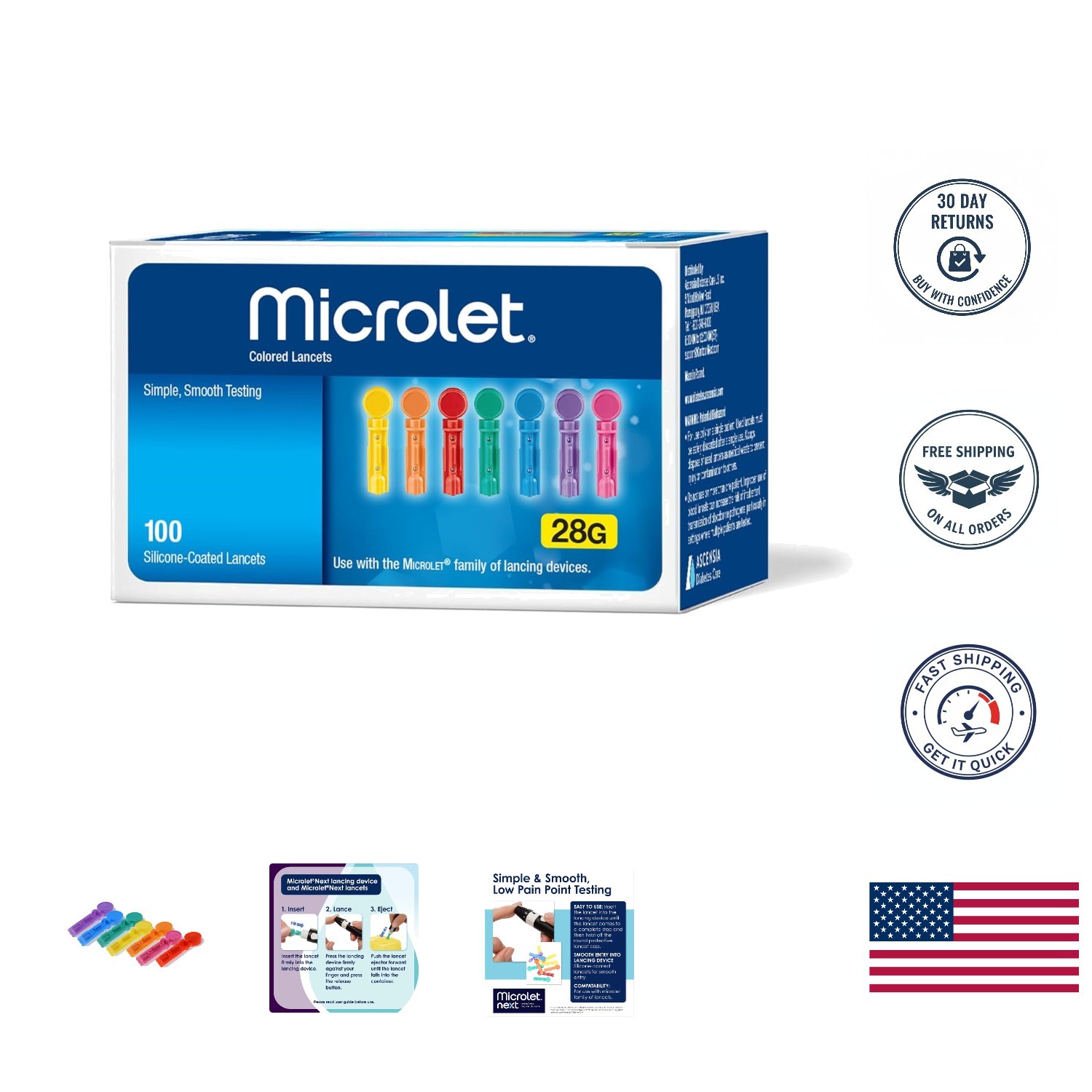 MICROLET 100-Count Multi-Colored Lancets - Smooth & Pain-Free Glucose Testing