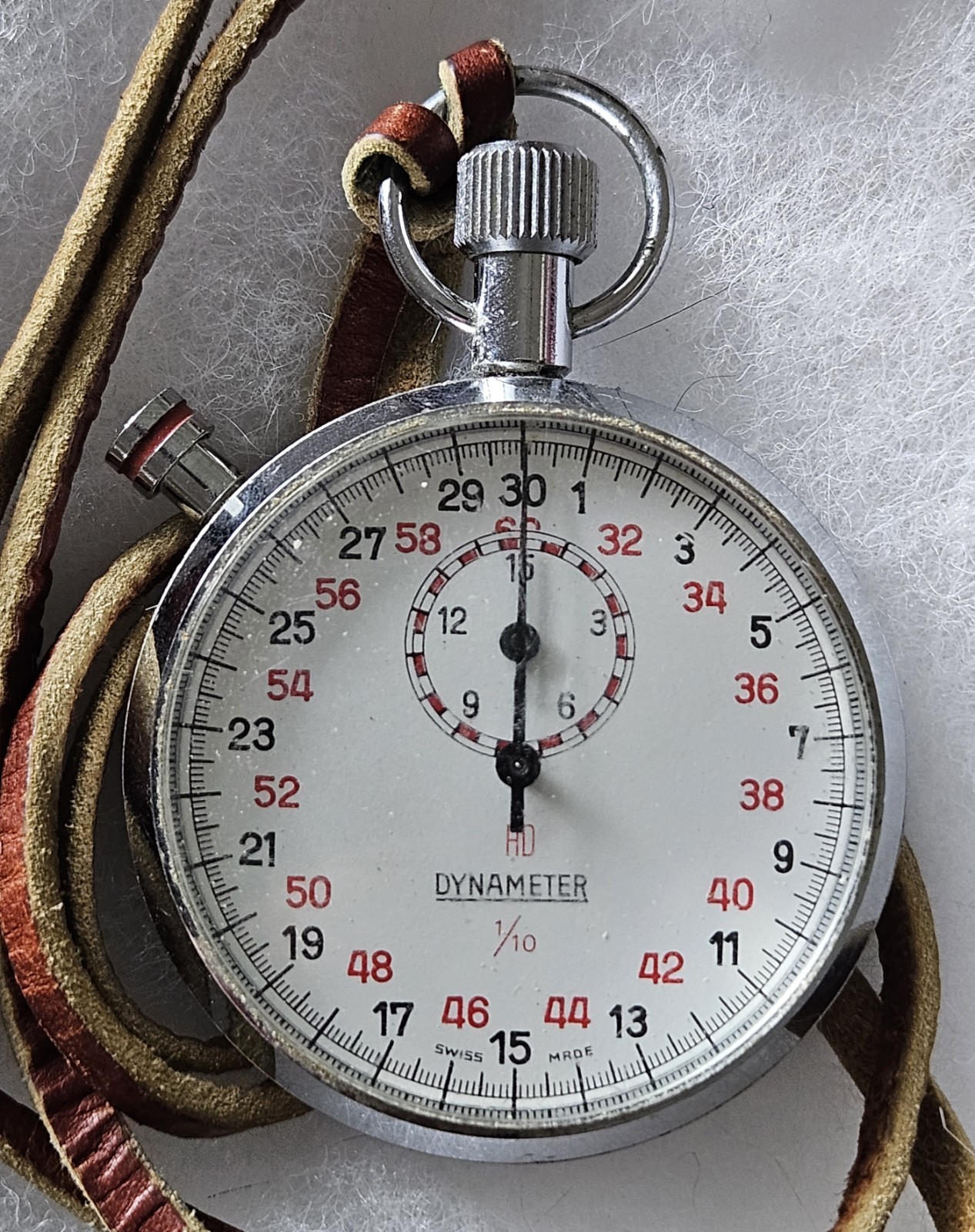 Vtg Dynameter Swiss Made Mechanical Stopwatch 1/10 Second WORKING with Strap