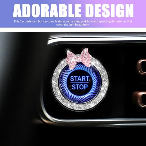 2PCS Pink Bow Car Push to Start Button Cover,Car Engine Start Button Cover |