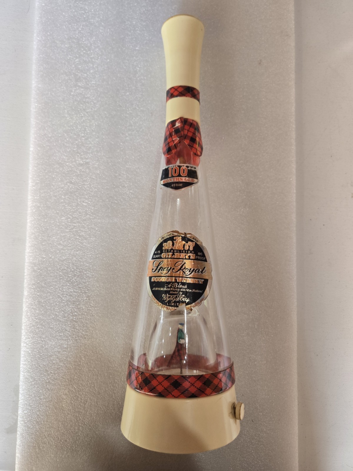 Gilbey’s Spey Royal Scotch Whiskey Bottle W/Music Box & Dancer Empty