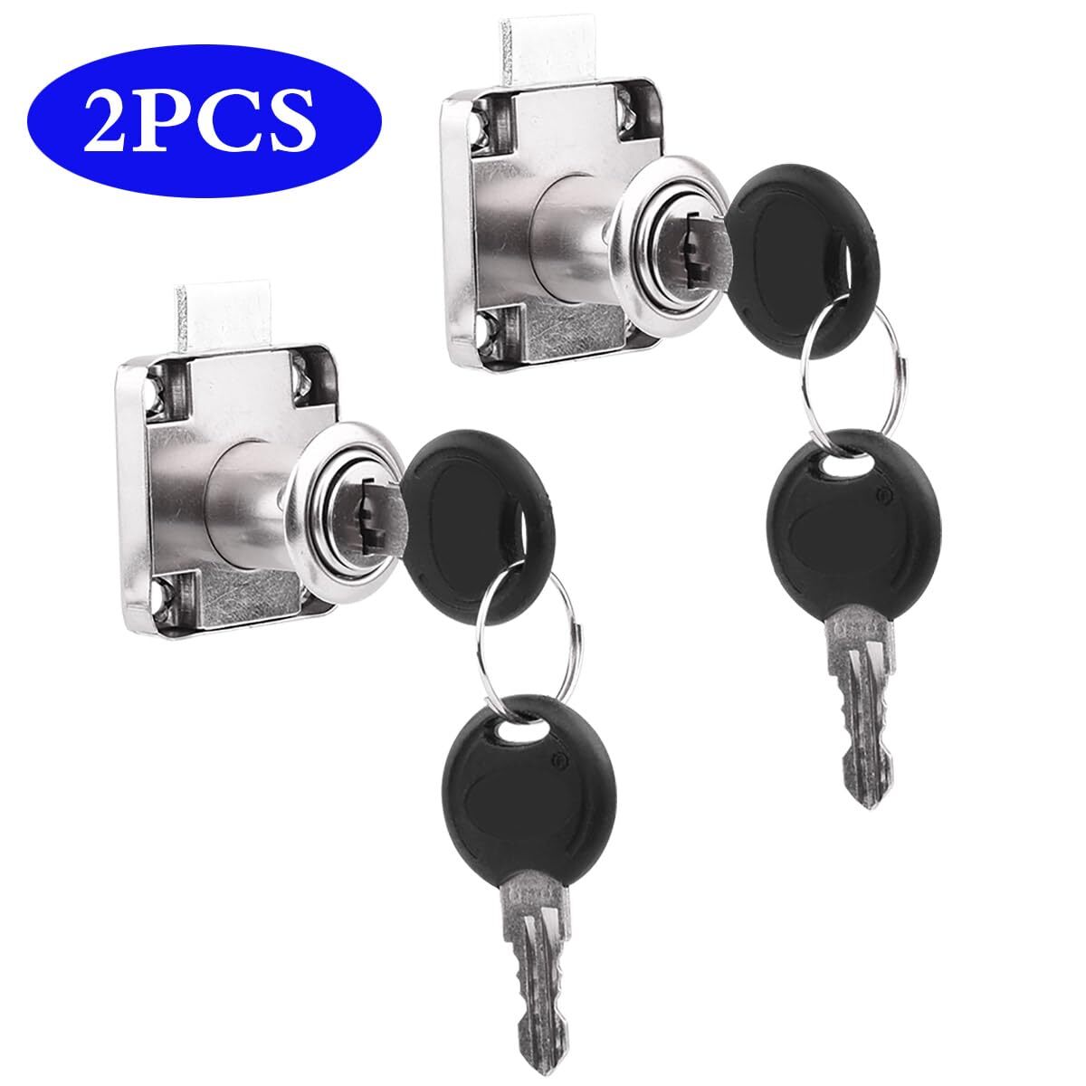 2PCS Drawer Lock Cabinet Lock with Keys Silver Desk Drawer Security Lock