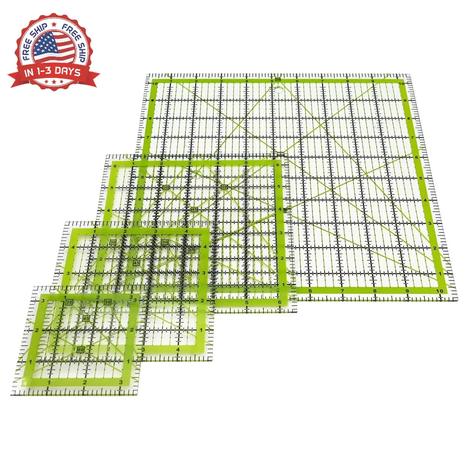 Quilting Rulers,Sewing Ruler,4 Piece Acrylic Square Quilting Templates,Clear Pre