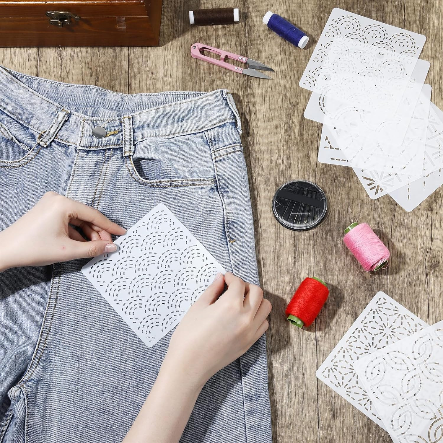 30 Pcs Plastic Sashiko Stencil 4.7 X 4.7 Inch Geometric Sashiko Pattern Template