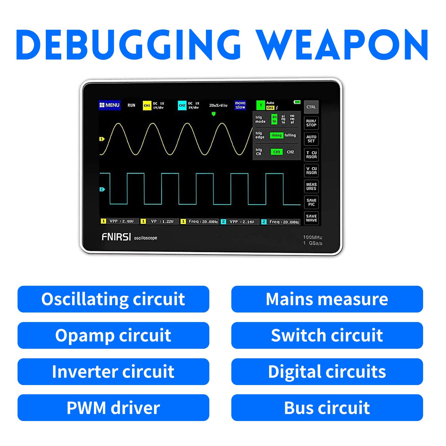 FNIRSI Mini 7" Touch Panel Digital Tablet Oscilloscope 2CH 100MHz Bandwidth 1GS