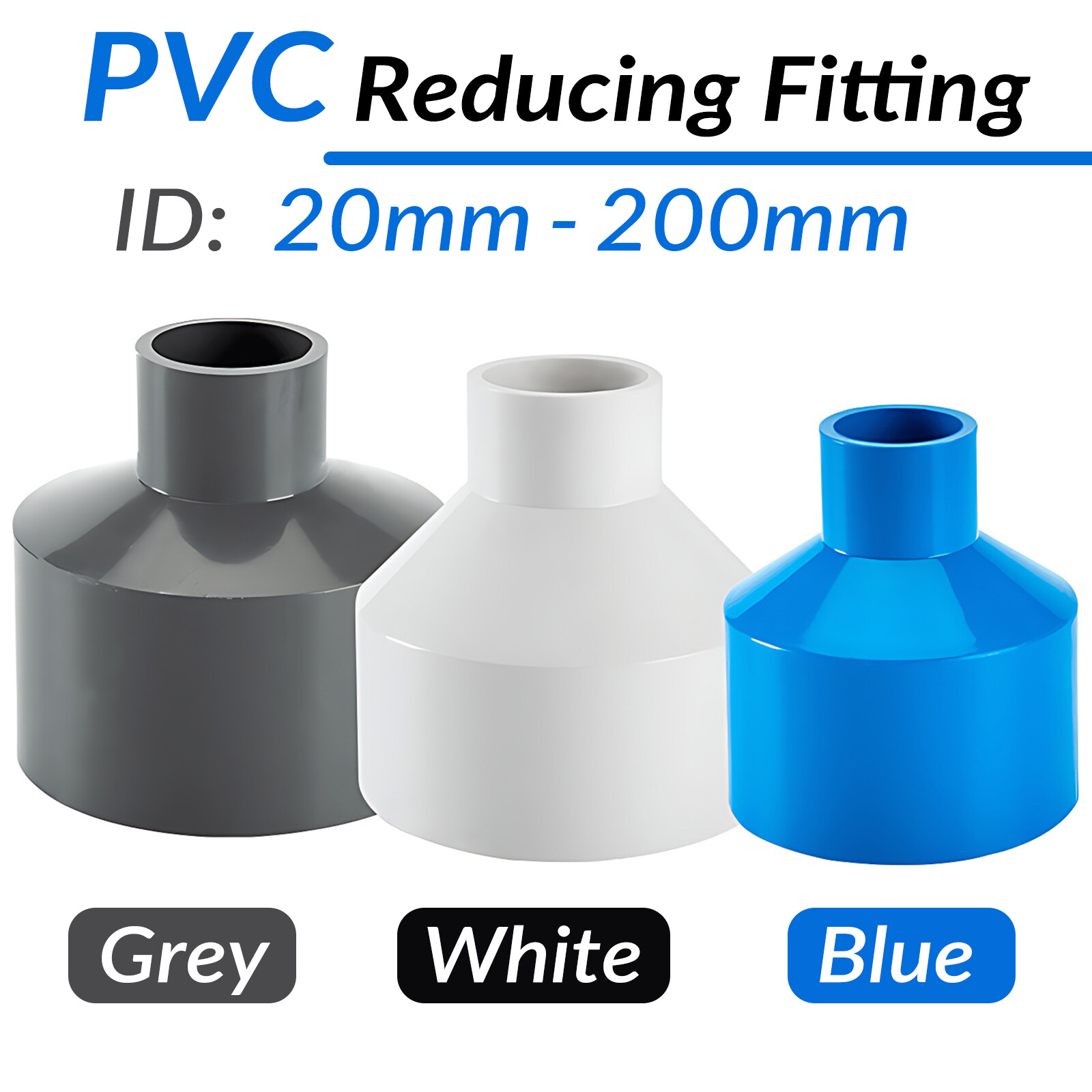 PVC Reducing Pipe Fitting Concentric Reducer Connector Socket Coupling Adapter