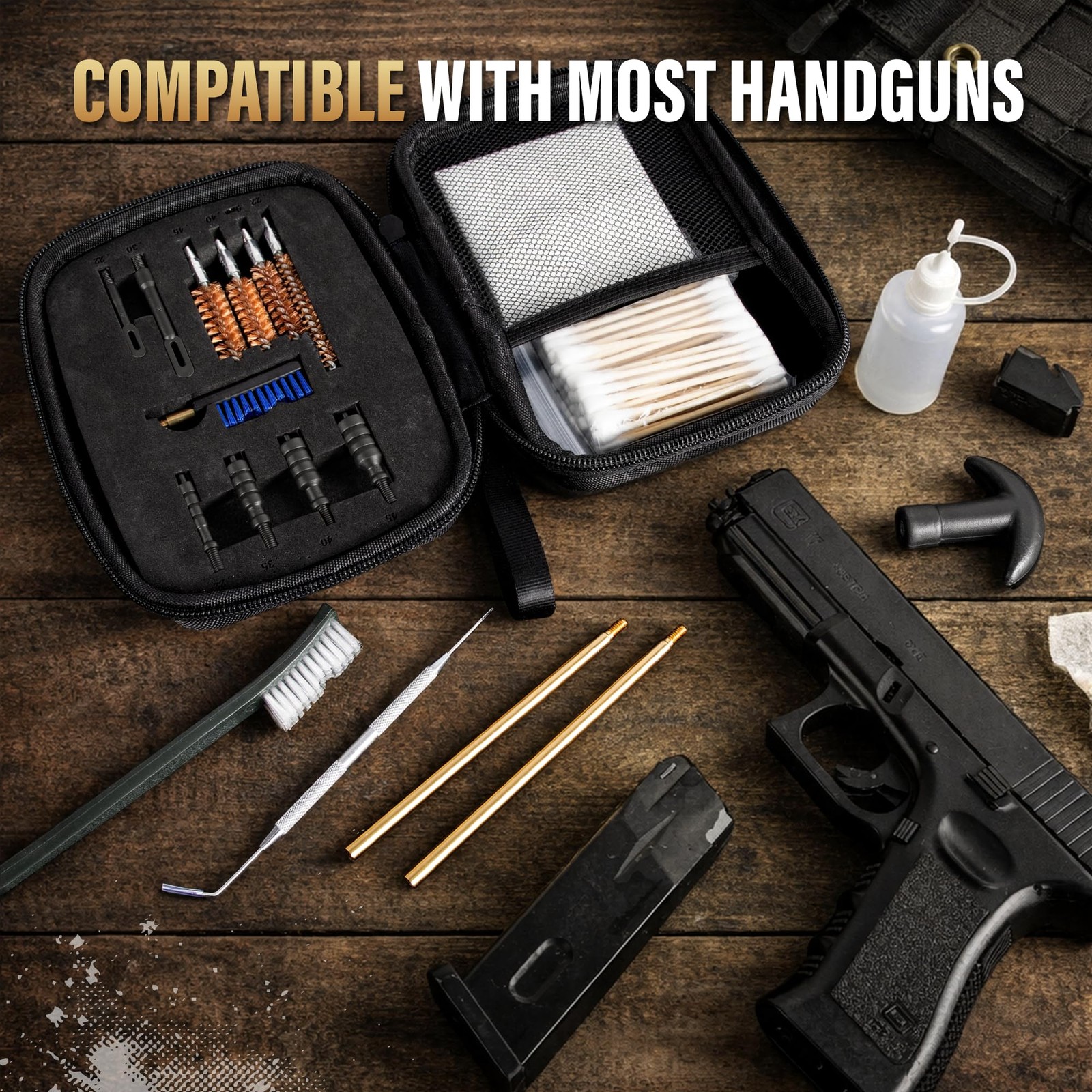 Gun Cleaning Kit Fits .22 .357/9mm .38 .40 .45 Cal Handguns & Pistols Compact...